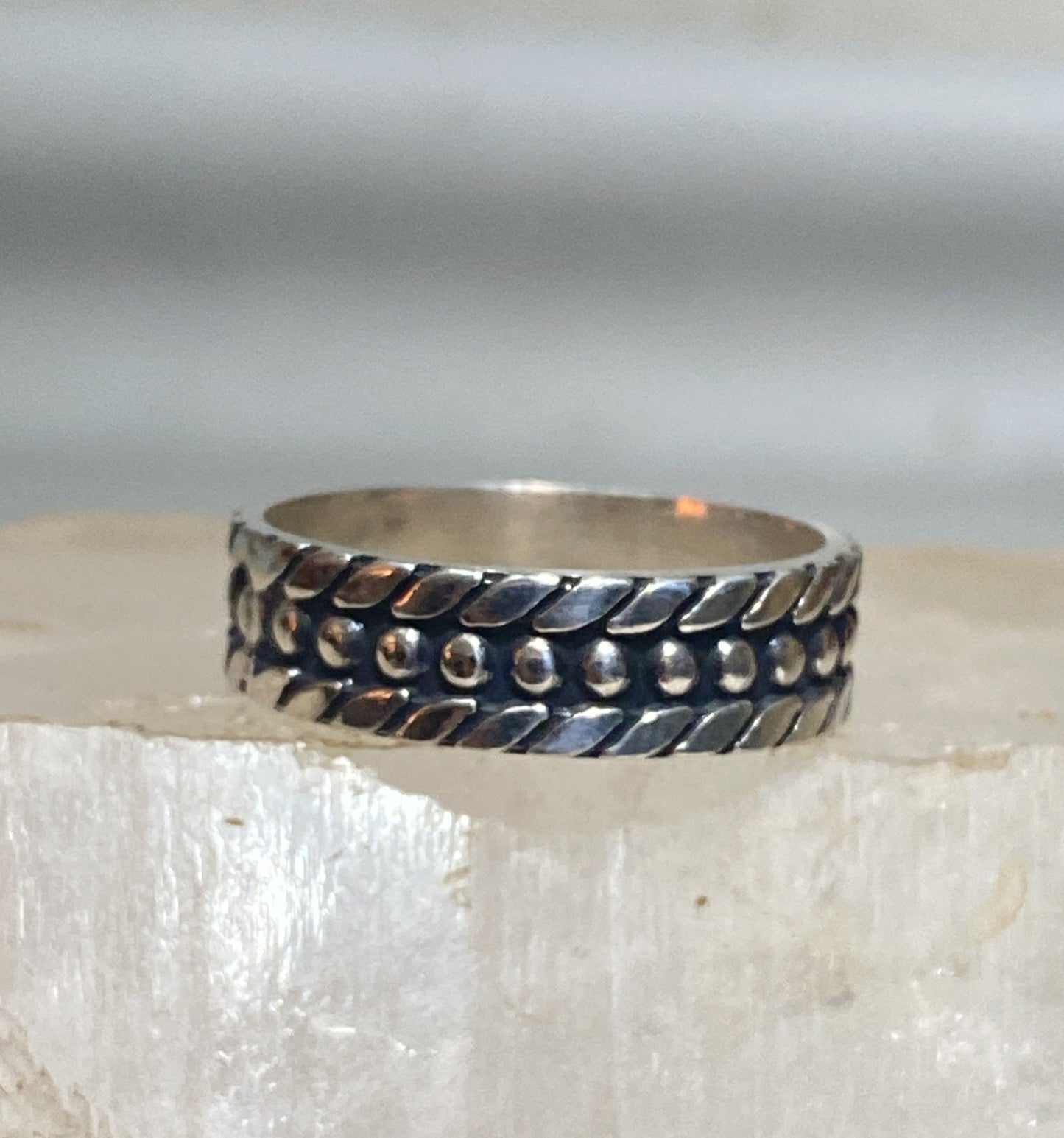 Rope band beaded ring Mexico sterling silver women men