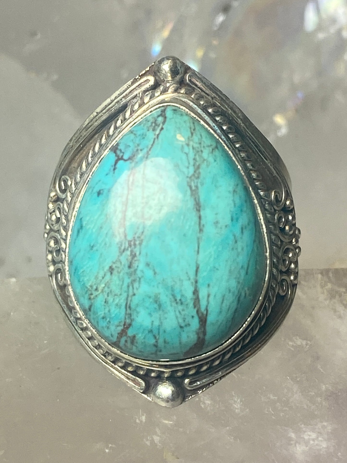 Turquoise ring boho cigar band sterling silver women men