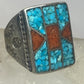 Navajo  ring size 9.75 turquoise coral chips southwest sterling silver women men