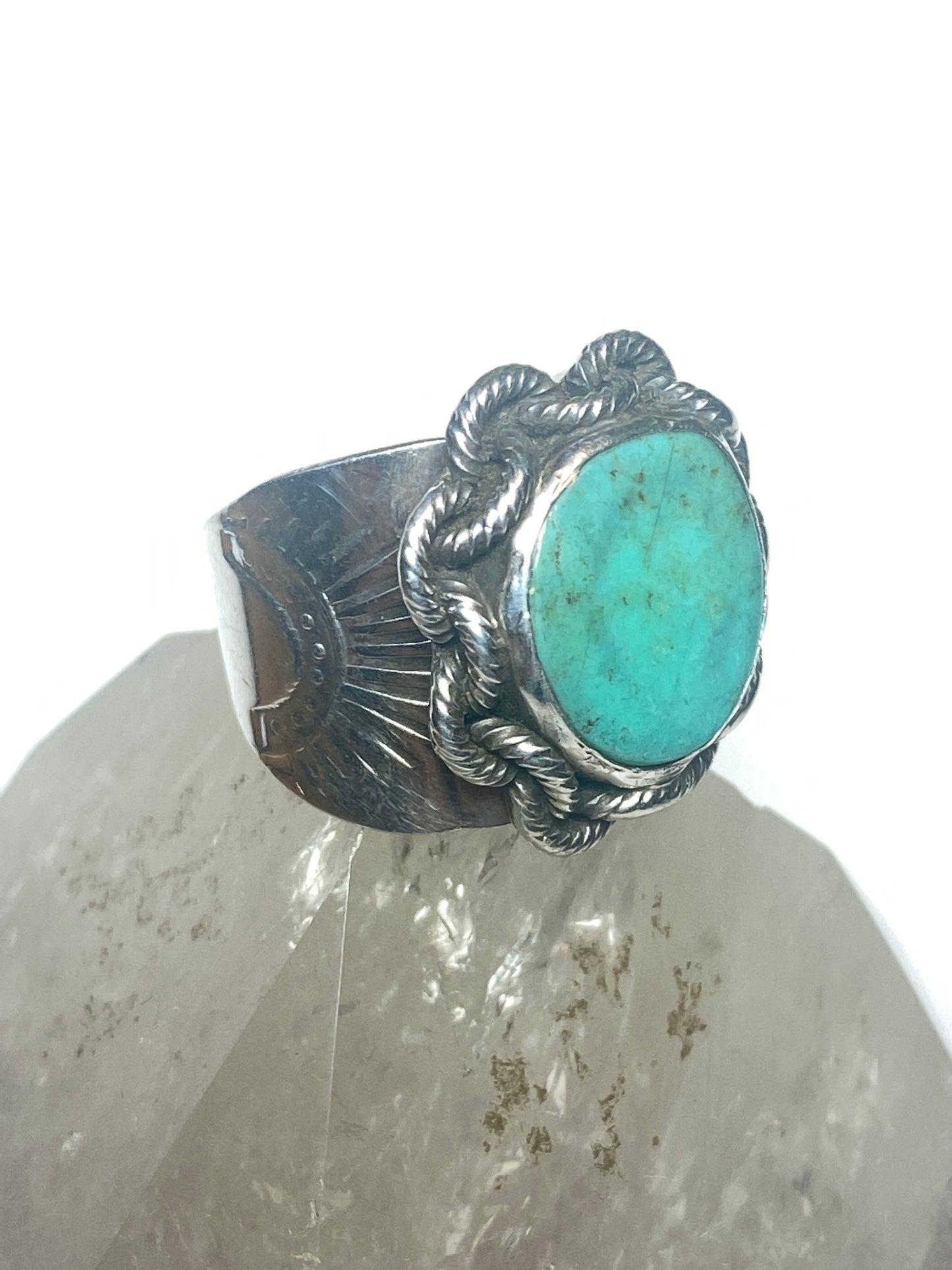 Turquoise ring Navajo chain band sterling silver women men