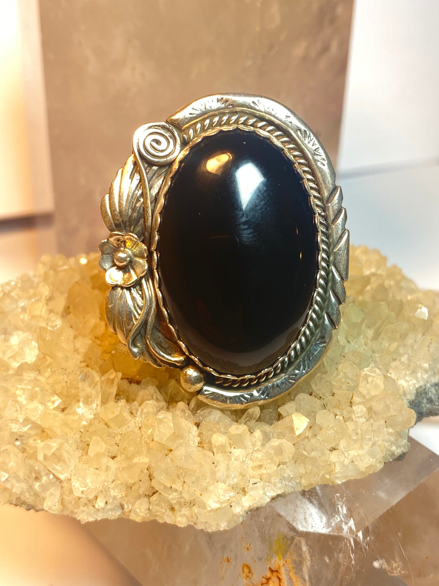 Onyx ring size 8.50 Navajo long southwest sterling silver women