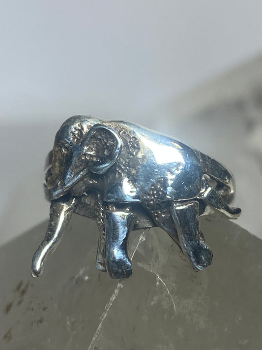 Elephant ring moving legs tail band sterling silver women girl