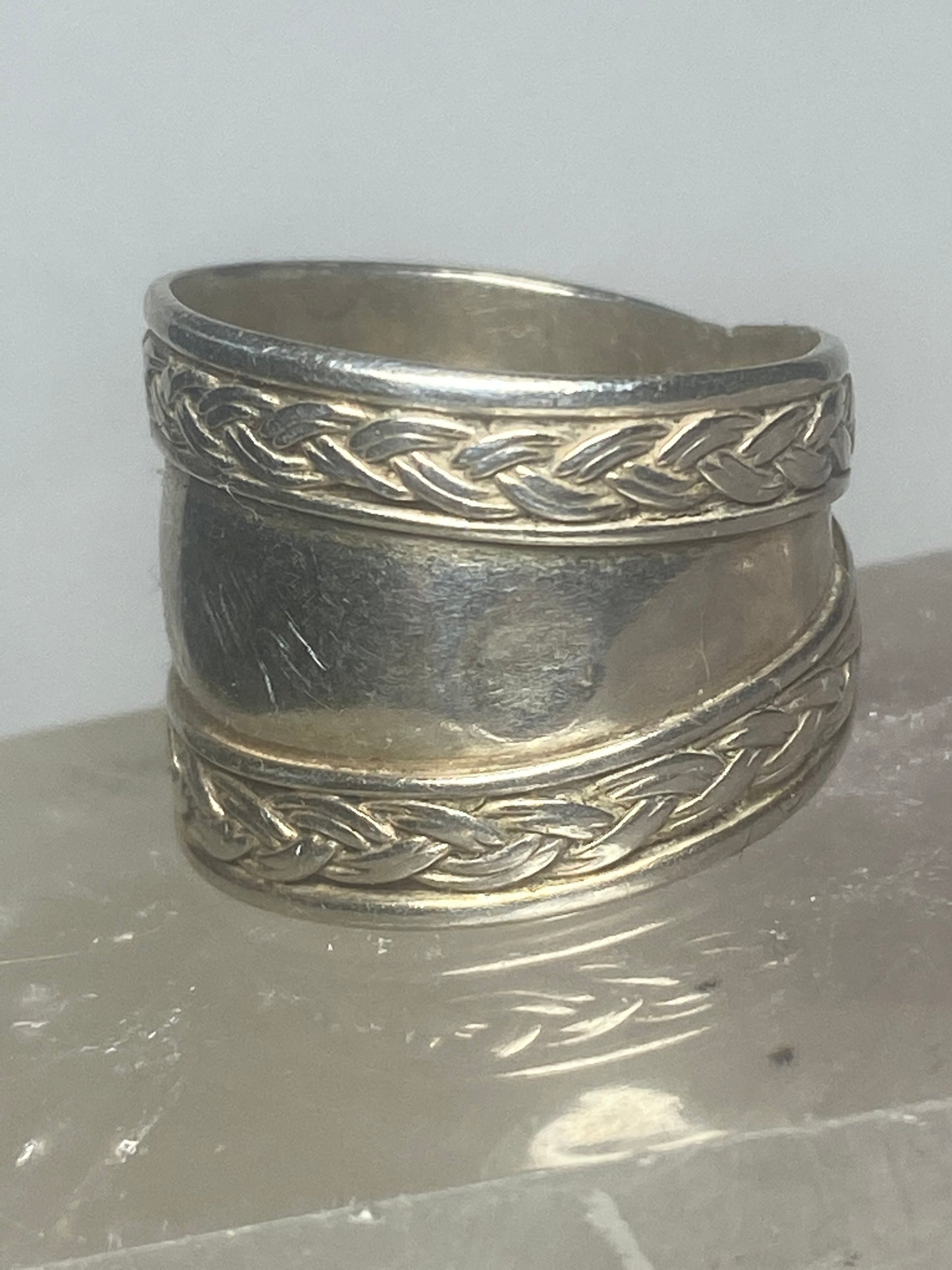 Cigar band size 7 wide rope design  ring sterling silver women girls