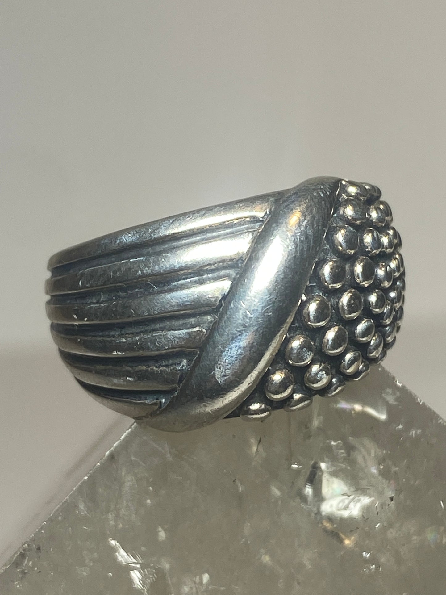 Dome ring cigar beaded  band sterling silver women girls