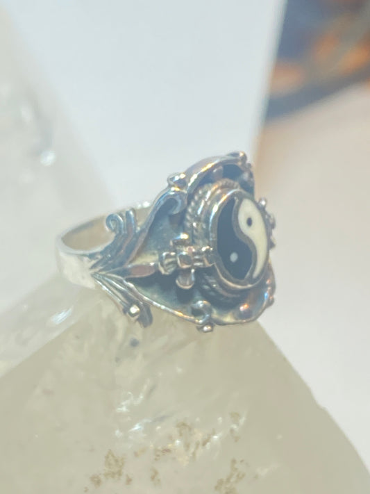Yin Yang ring black white band sterling silver women girls