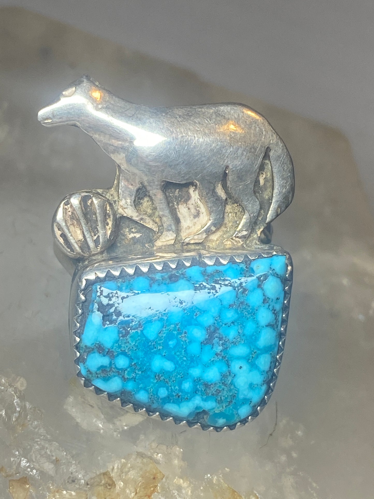 Turquoise ring wolf coyote southwest sterling silver women girls