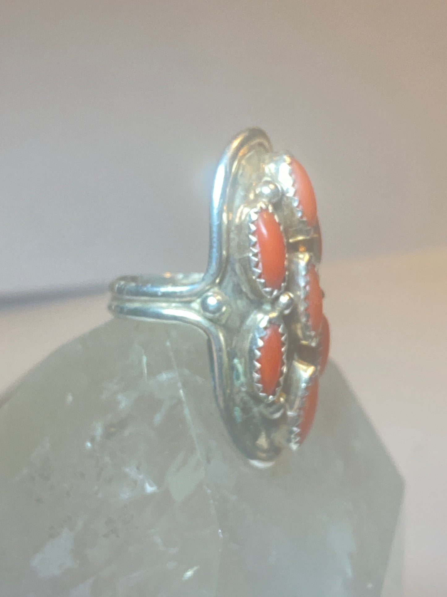 Zuni ring saddle sterling silver knuckle coral women girls