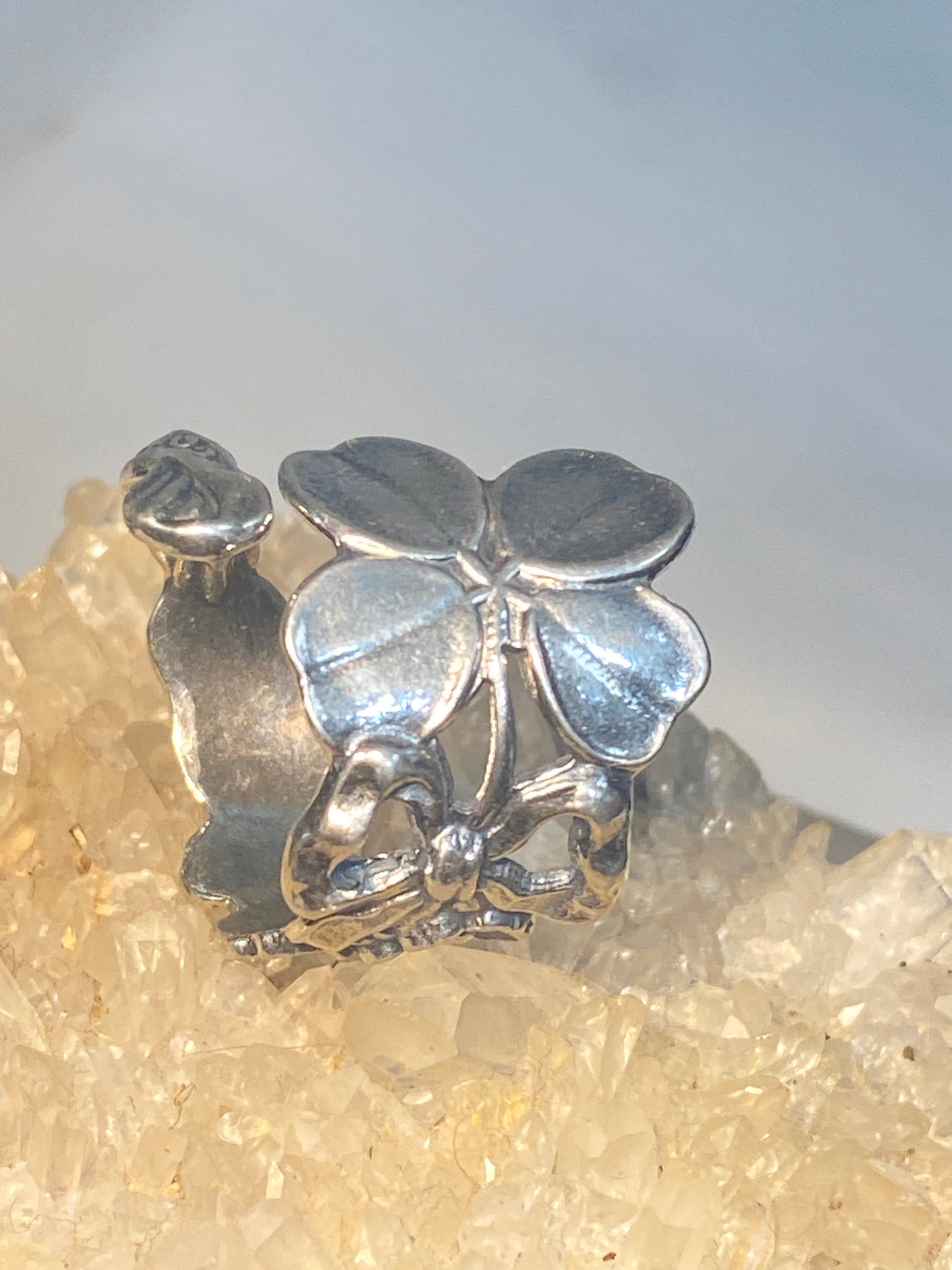 Four leaf clover spoon ring size 7.25  good luck band sterling silver women girls adj