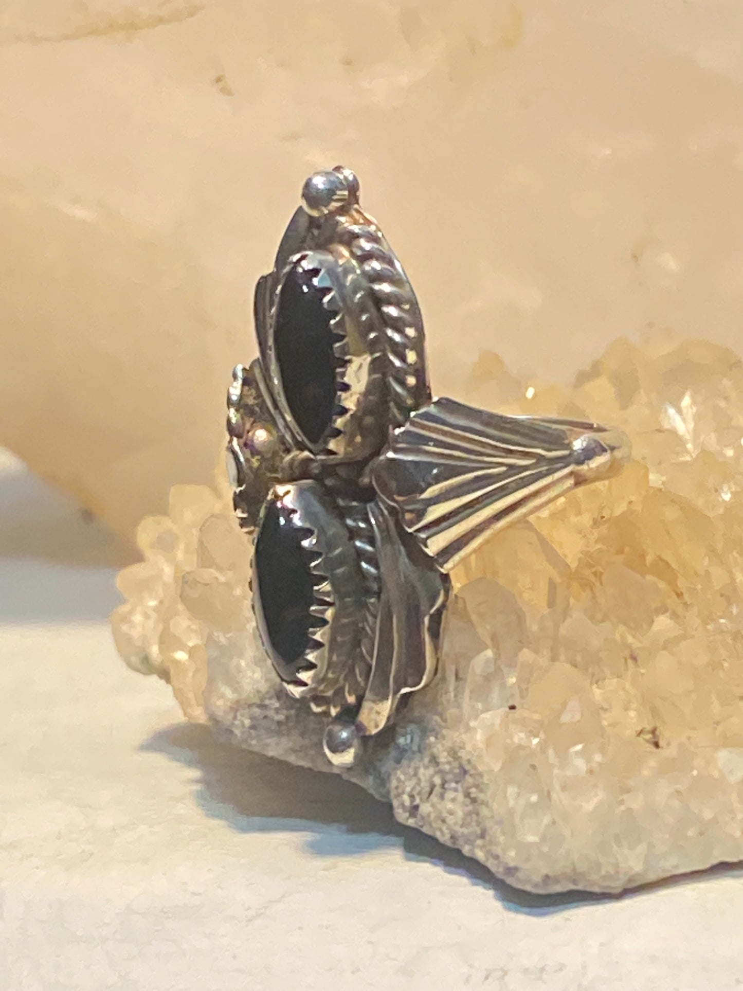 Onyx Ring size 5 long Navajo southwest sterling silver women