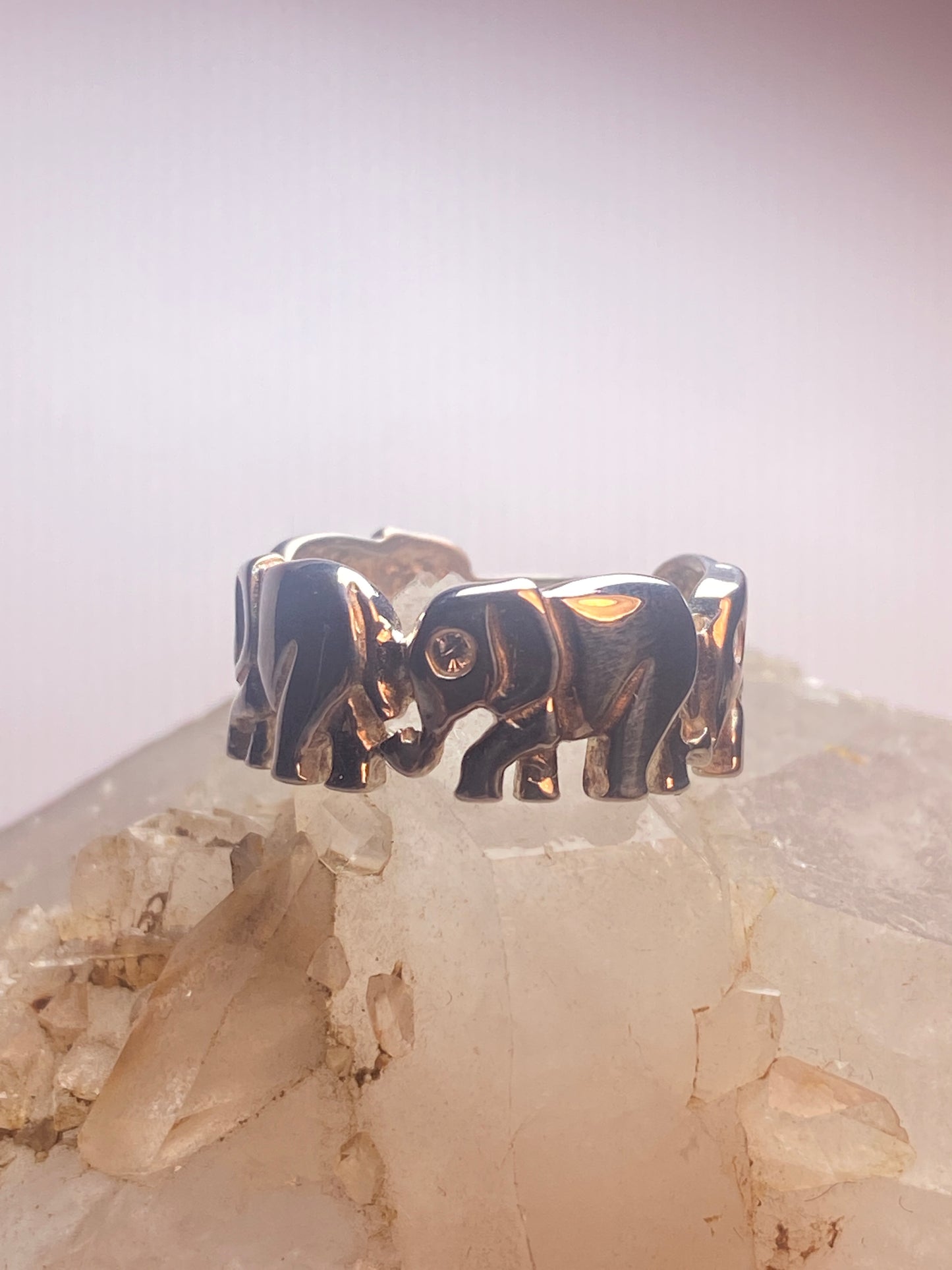 Elephant ring size 5.50 elephants band pinky crystal eyes sterling silver women girls