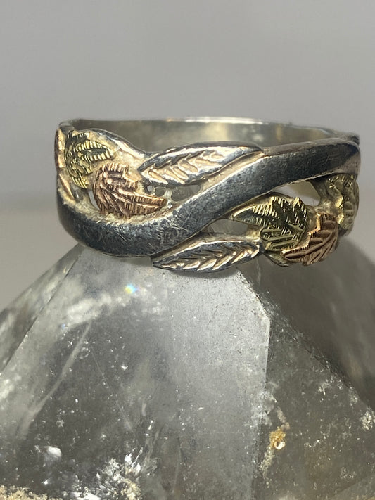 Black Hills Gold ring size 10.75 leaves band  sterling silver women men