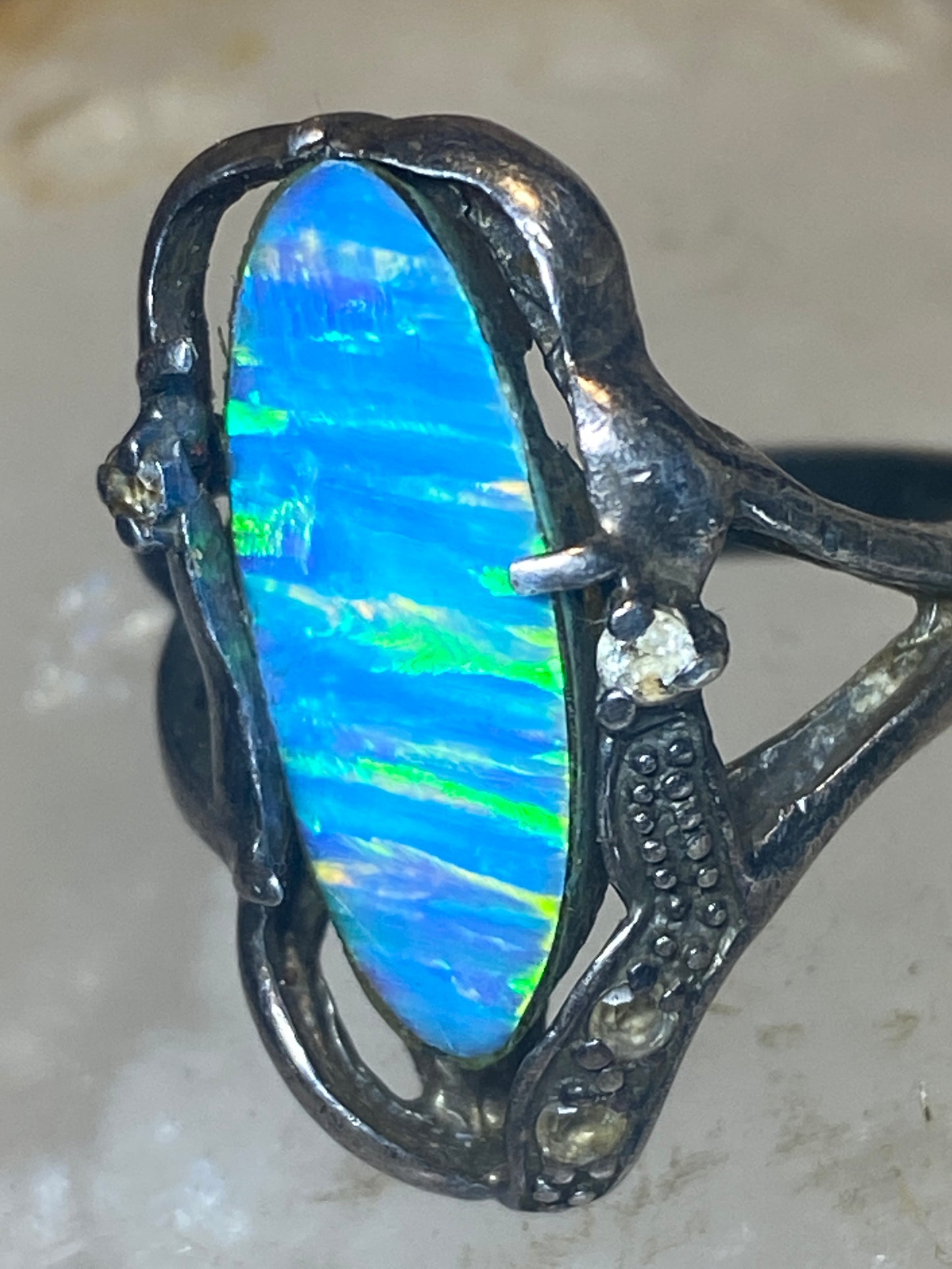 Opal ring size 7.75 long  cocktail sterling silver AS IS