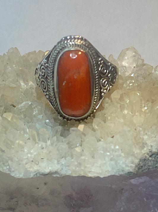 Coral ring size 8 adj boho sterling silver women men