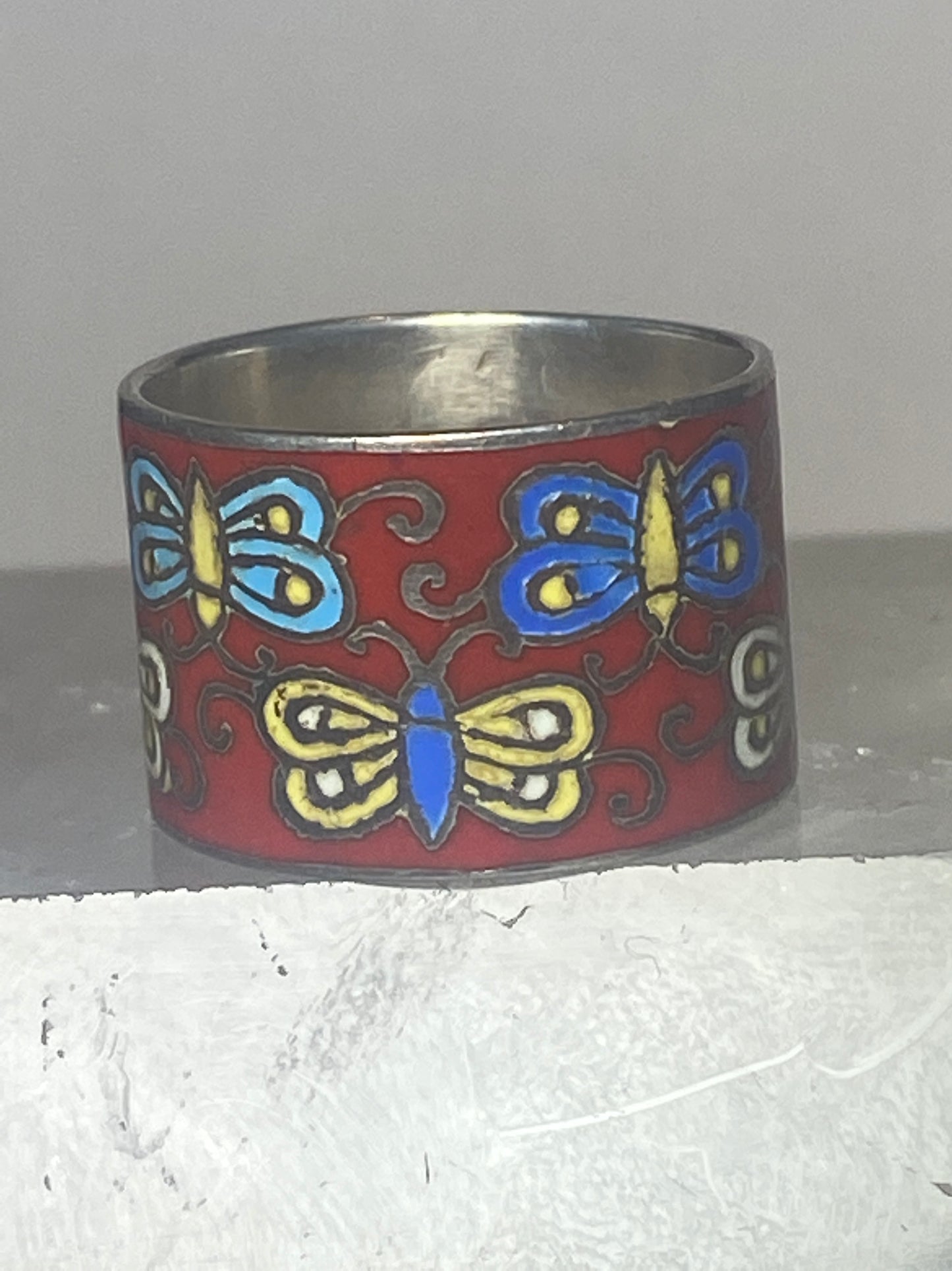 Butterfly ring size 5.50 Butterflies band enamel  sterling silver women girls