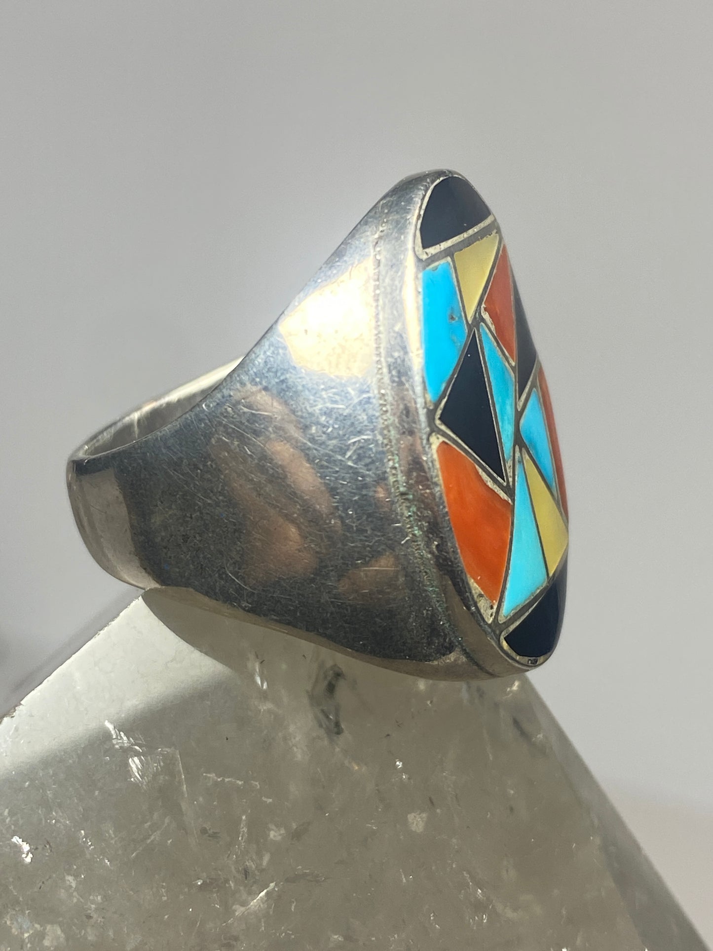 Turquoise ring Navajo coral onyx mop southwest sterling silver women men