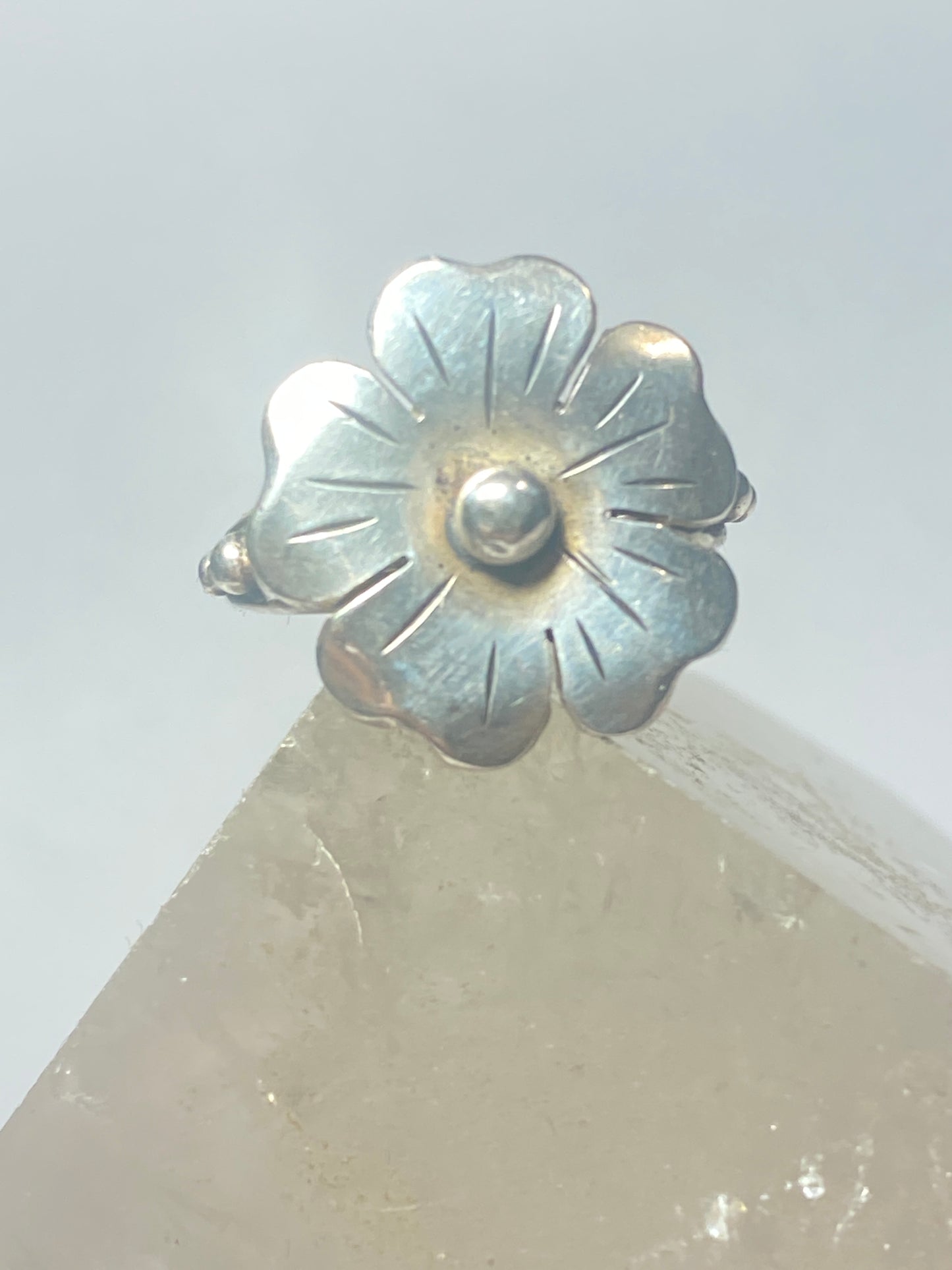 Flower ring floral band southwest sterling silver women girls signed BL