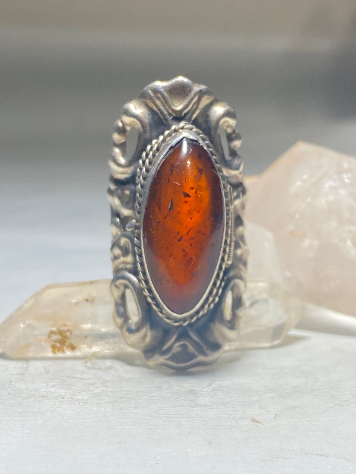 Poison Ring Mexico long amber sterling silver women