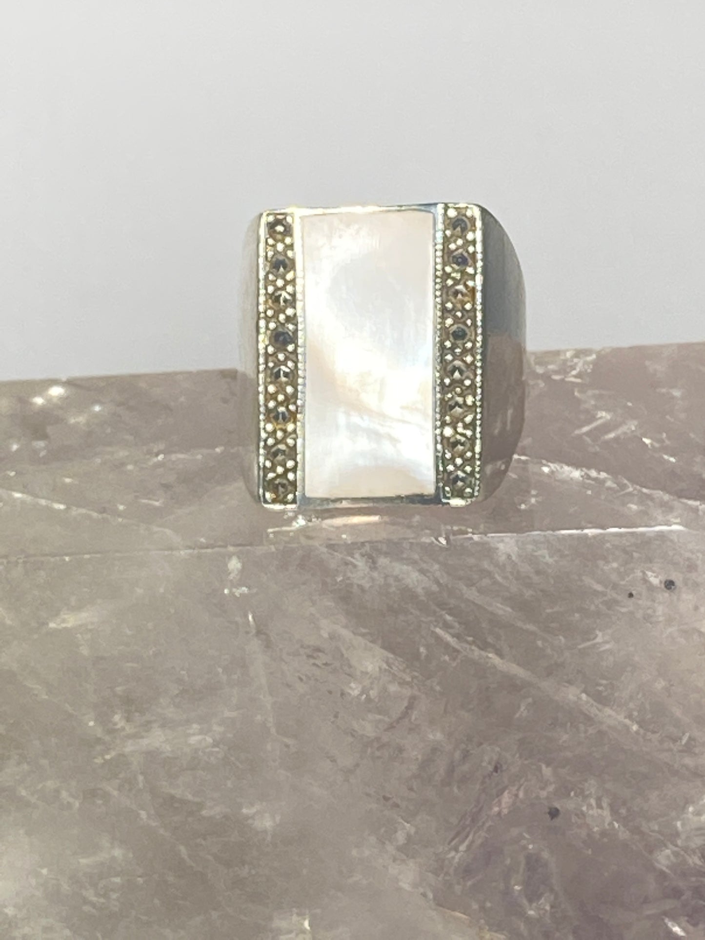 Mother of Pearl ring marcasites  sterling silver women men