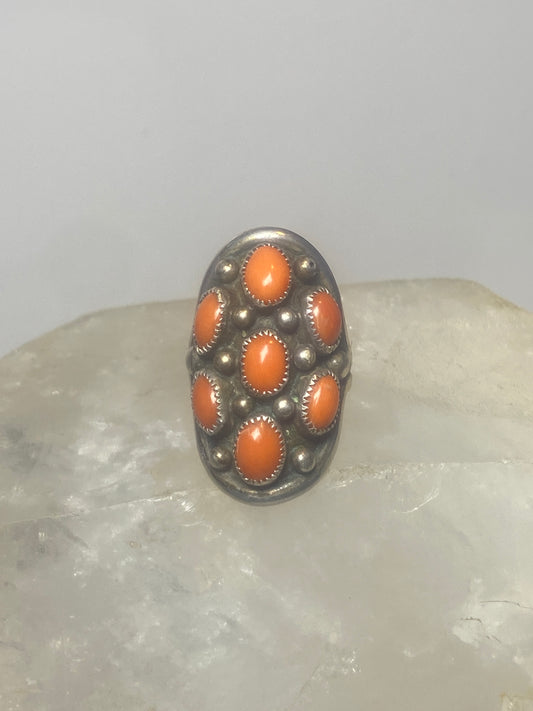 Coral ring size 8 Zuni southwest  band sterling silver women