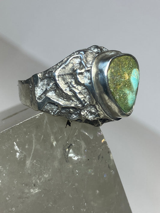 Turquoise  ring brutalist southwest sterling silver women men