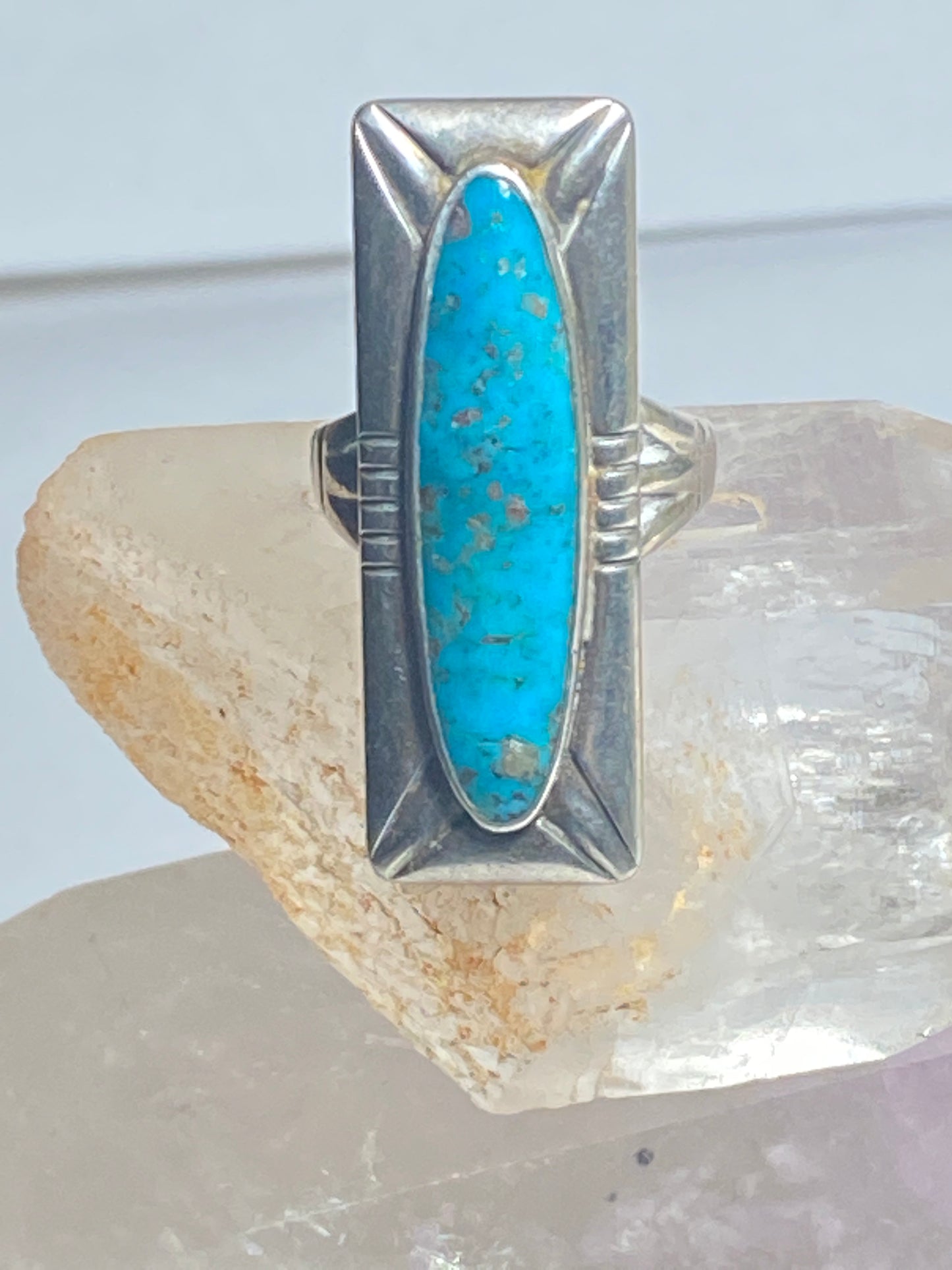 Turquoise ring Long Navajo Bell trading southwest sterling silver women