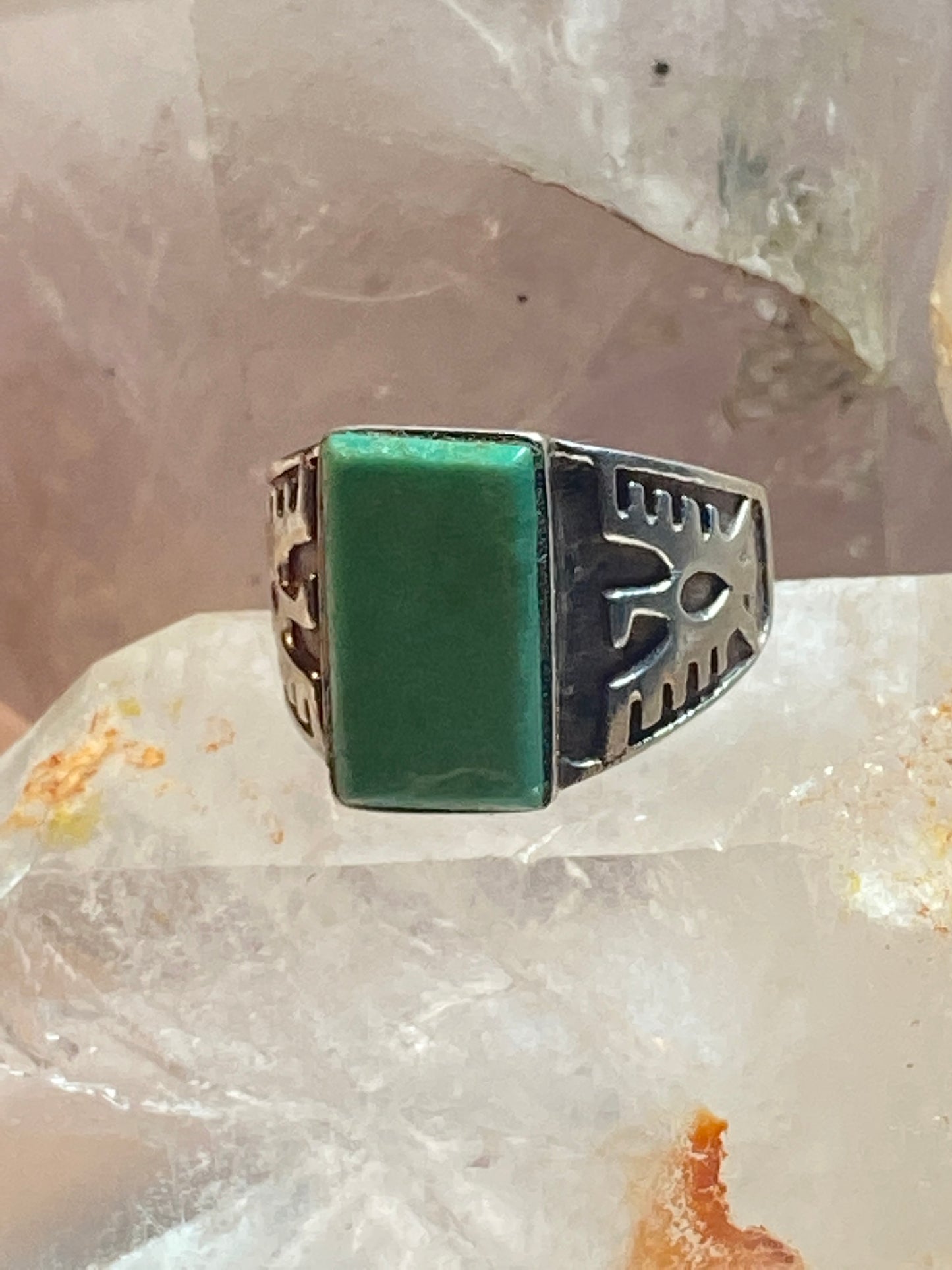 Phoenix ring size 12 blue green stone sterling silver women men