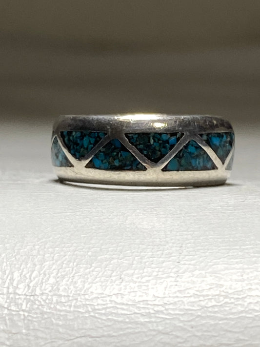 Turquoise chips ring Navajo southwest wedding band boys women sterling silver