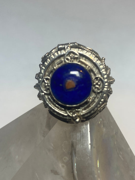 Vintage Blue Lapis Lazuli Poison Locket Sterling Silver Ring Size 8