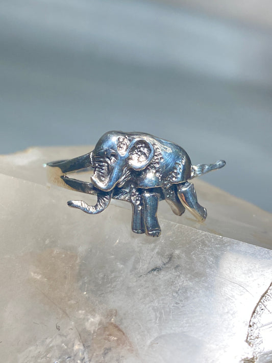 Elephant ring size 8.50  moving legs face tail band sterling silver women girls