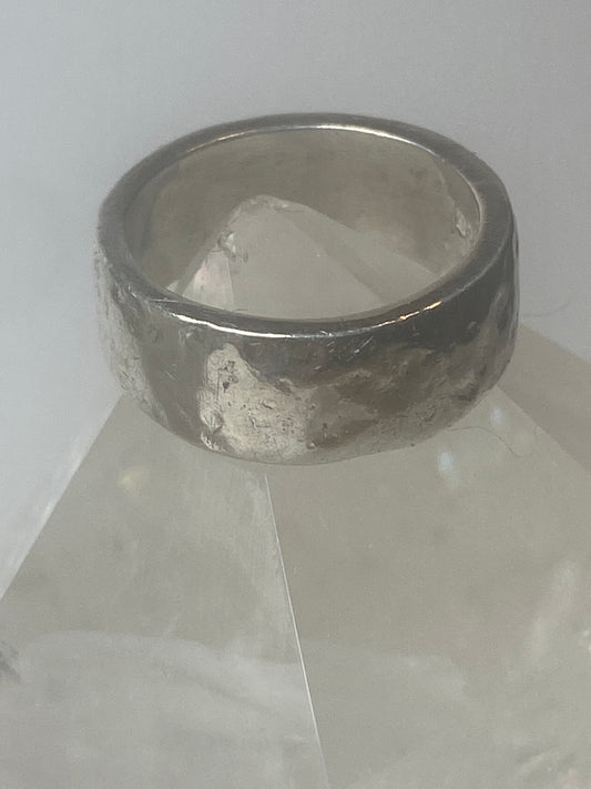 Hammered ring pinky solid  band sterling silver women