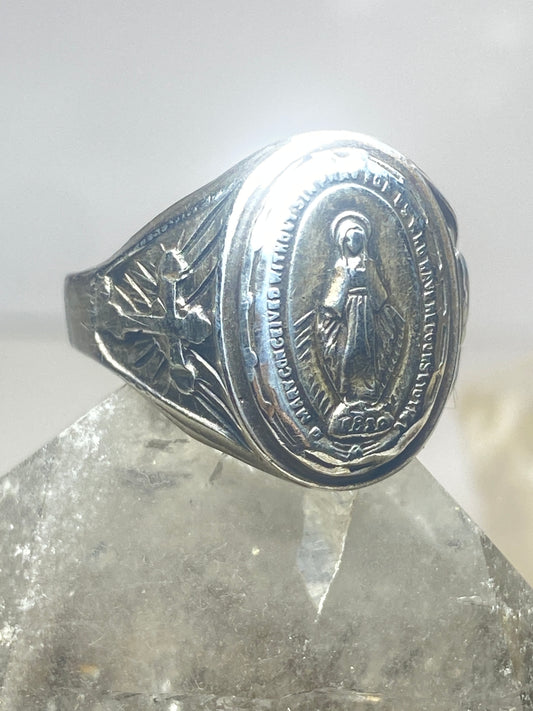 Madonna ring  size 9.75 religious cross  band sterling silver women men