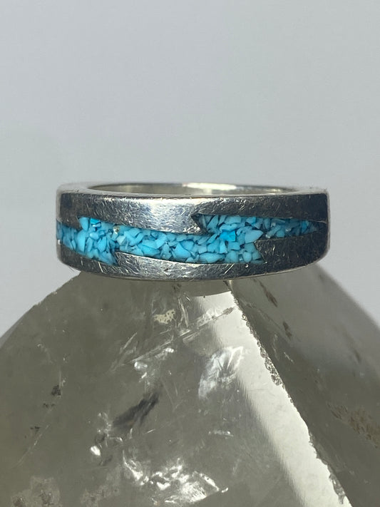 Lightening ring turquoise chips band southwest sterling silver women girls