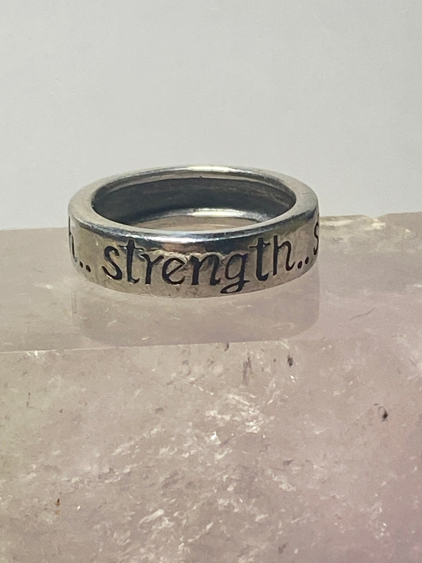 Strength ring wedding band words stacker sterling silver women men