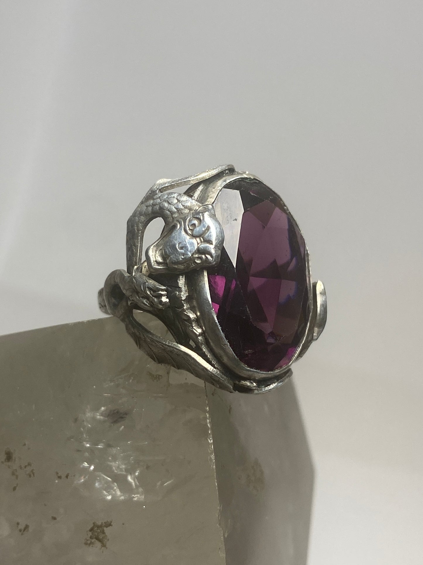 Dragon ring Art Deco  purple faceted sterling silver women girls