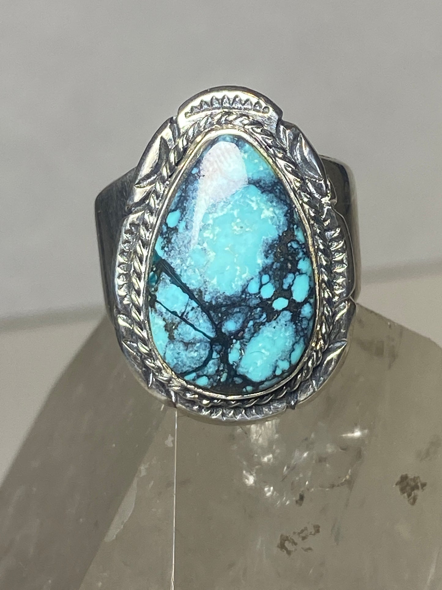 Turquoise ring Teardrop boho band sterling silver men women