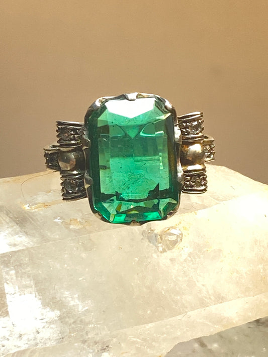 Green ring art deco sterling silver ring women