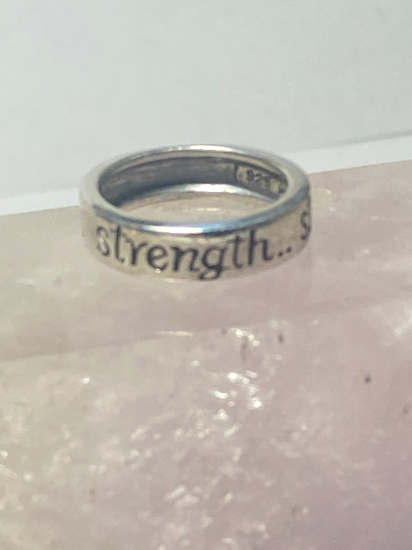 Strength ring wedding band words stacker sterling silver women men