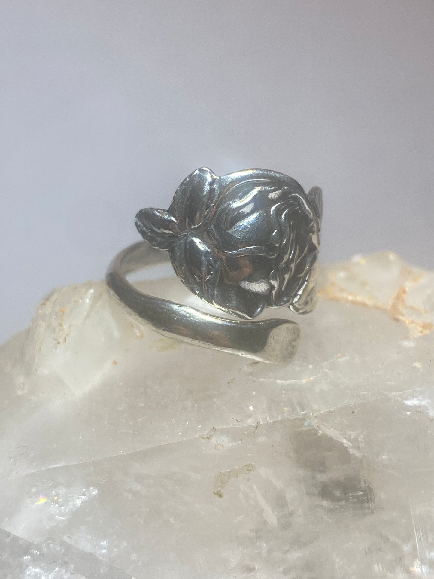 Rose spoon ring flower band sterling silver women