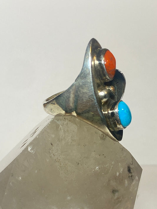 Navajo ring turquoise coral sterling silver men women  g