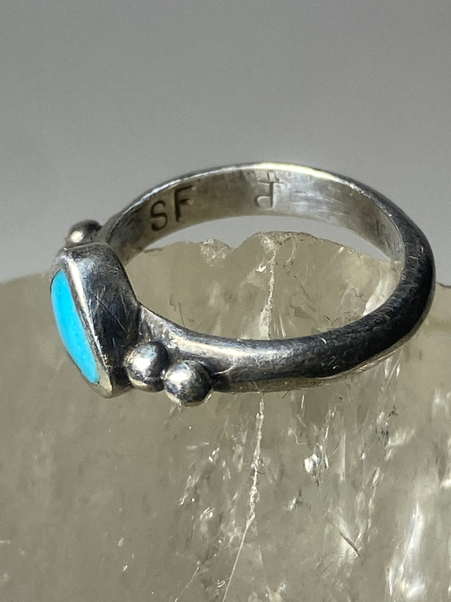 Heart ring turquoise southwest love Valentine baby pinky band sterling silver women girl