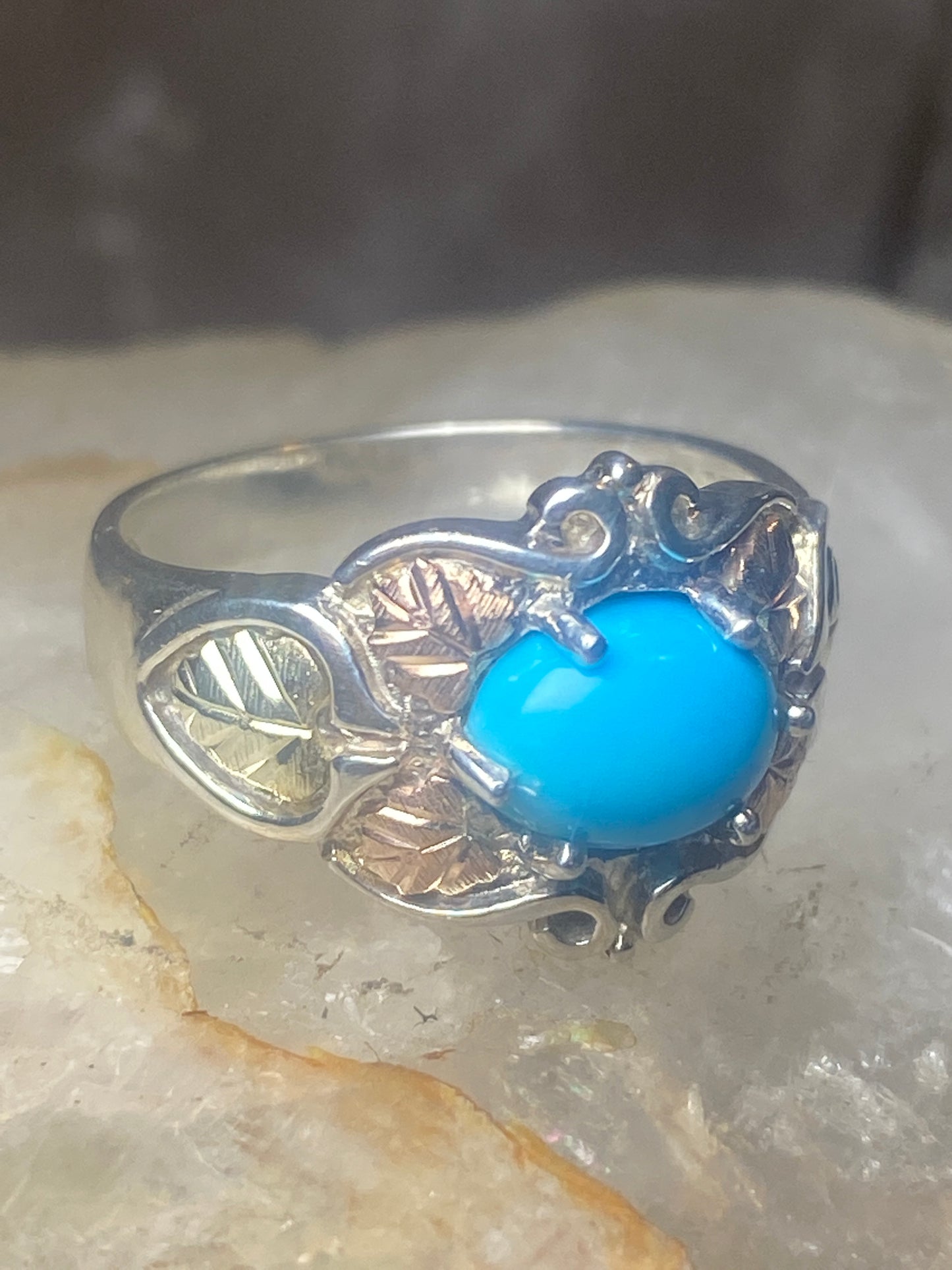 Black Hills Gold ring size 6 turquoise leaves sterling silver women girls