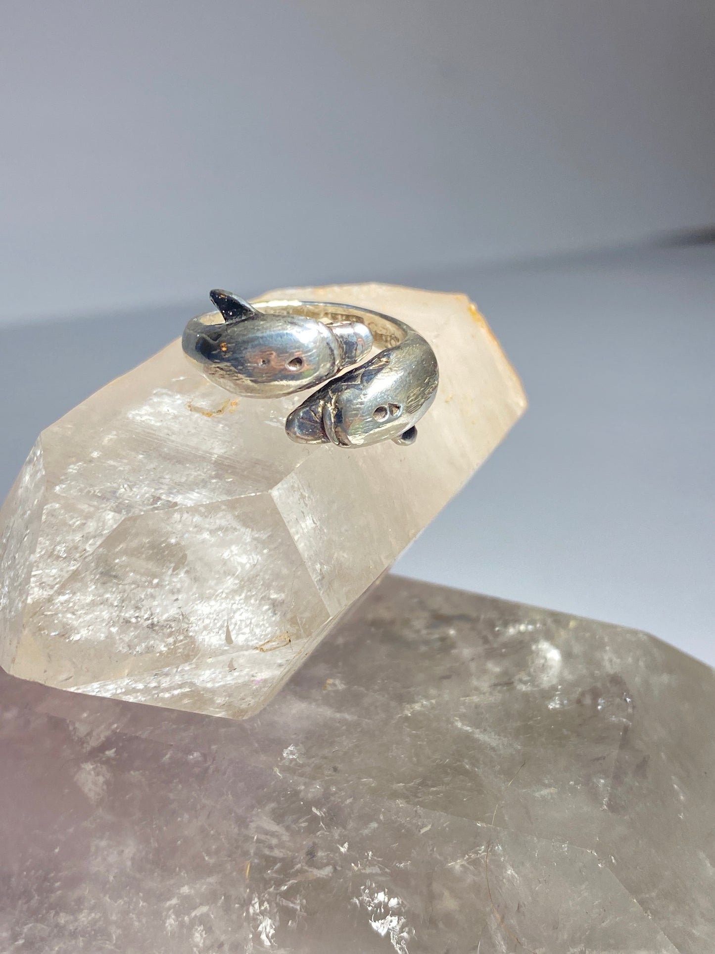 dolphin ring bypass band sterling silver ring women