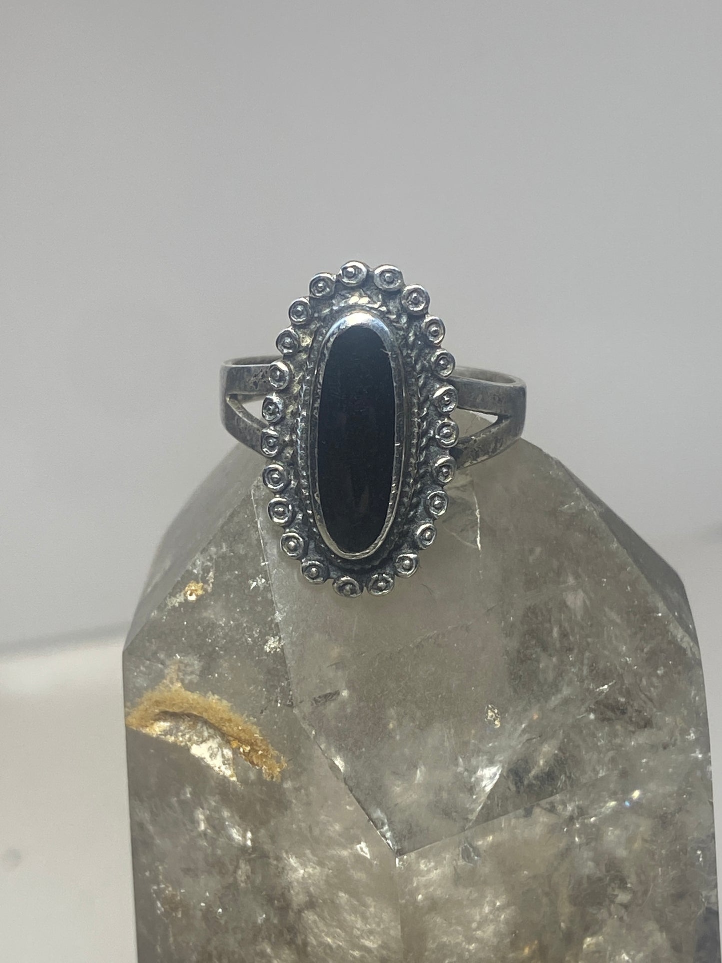 Long onyx ring size 10 beaded southwest sterling silver women