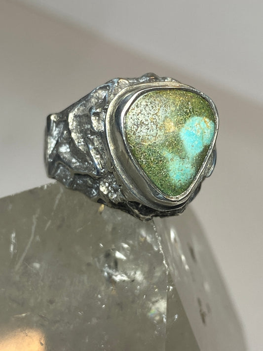Turquoise  ring brutalist southwest sterling silver women men