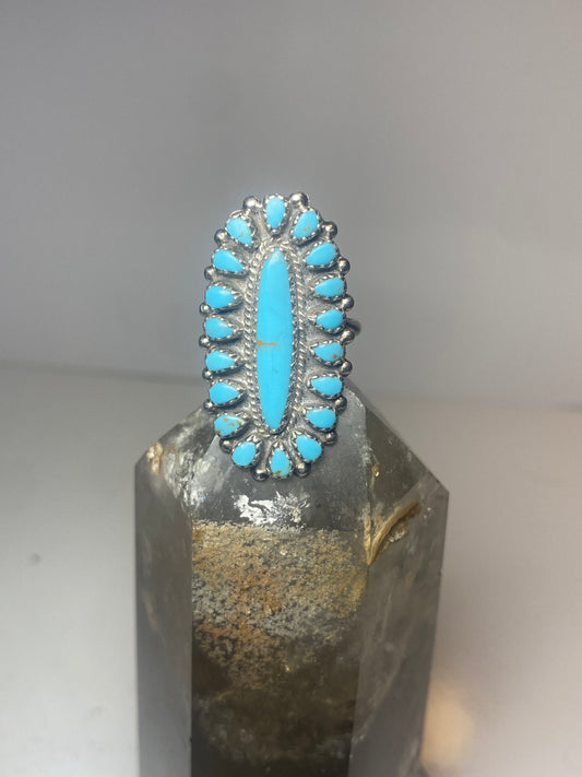 Turquoise ring size 7.25 Zuni long Petite point southwest sterling silver women