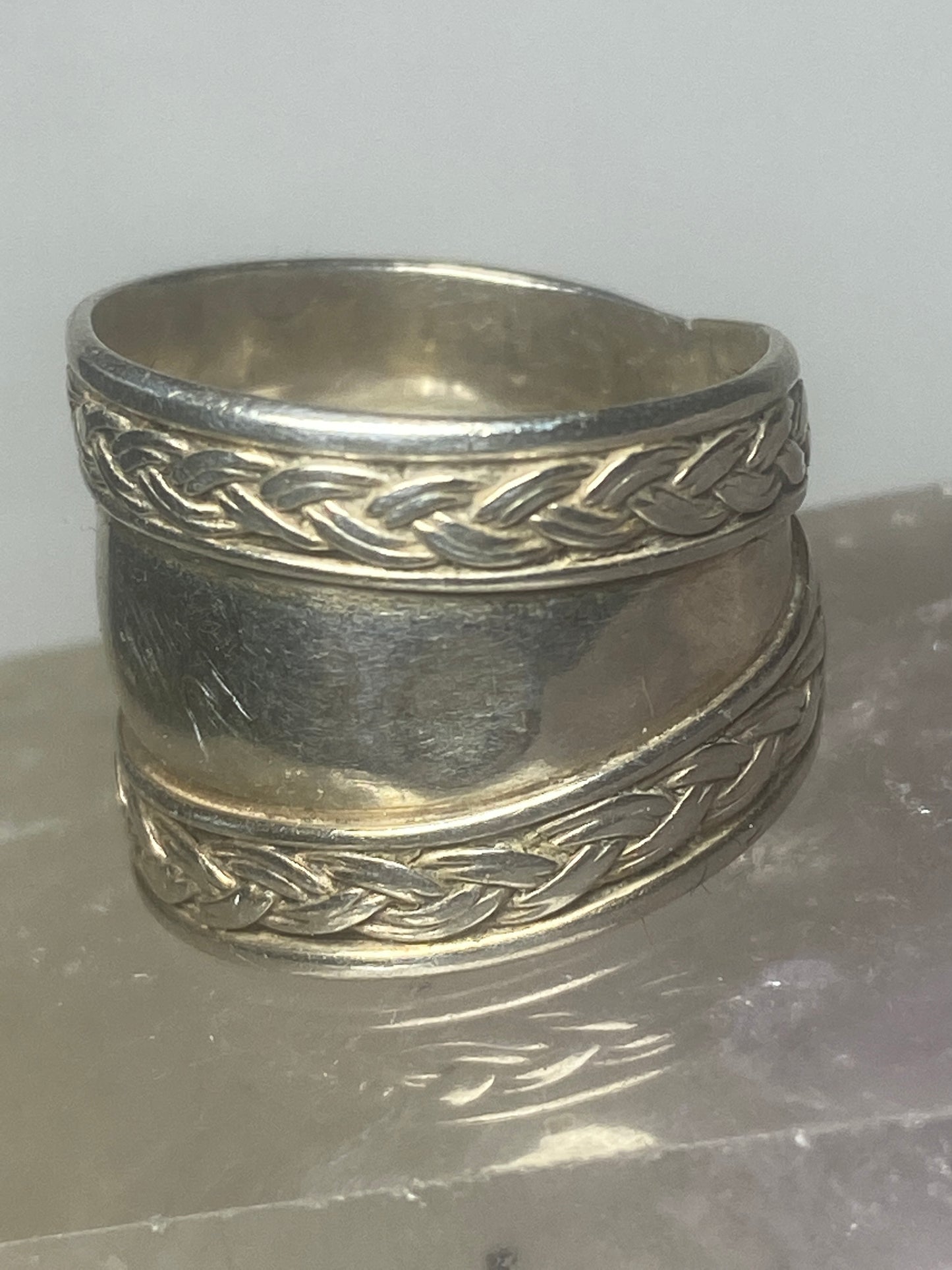 Cigar band size 7 wide rope design  ring sterling silver women girls