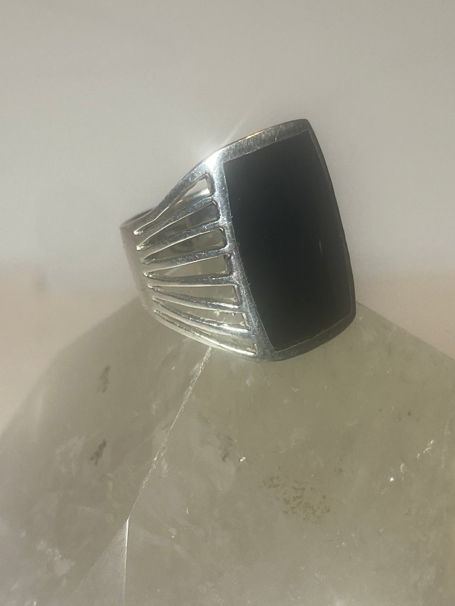 Onyx ring southwest band wide  sterling silver women girls