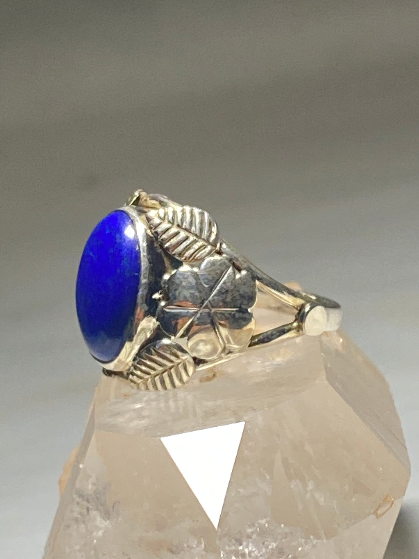 Blue Lapis ring southwest leaves floral  sterling silver women
