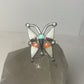 Butterfly ring size 6 turquoise Zuni mother of pearl coral onyx southwest sterling silver women