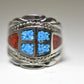 turquoise ring coral chips Navajo thumb band southwest sterling silver women men